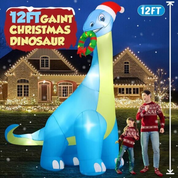 🆕12FT Christmas Inflatable Dinosaur Built-in Bright Light Outdoor Decoration - Picture 4 of 8